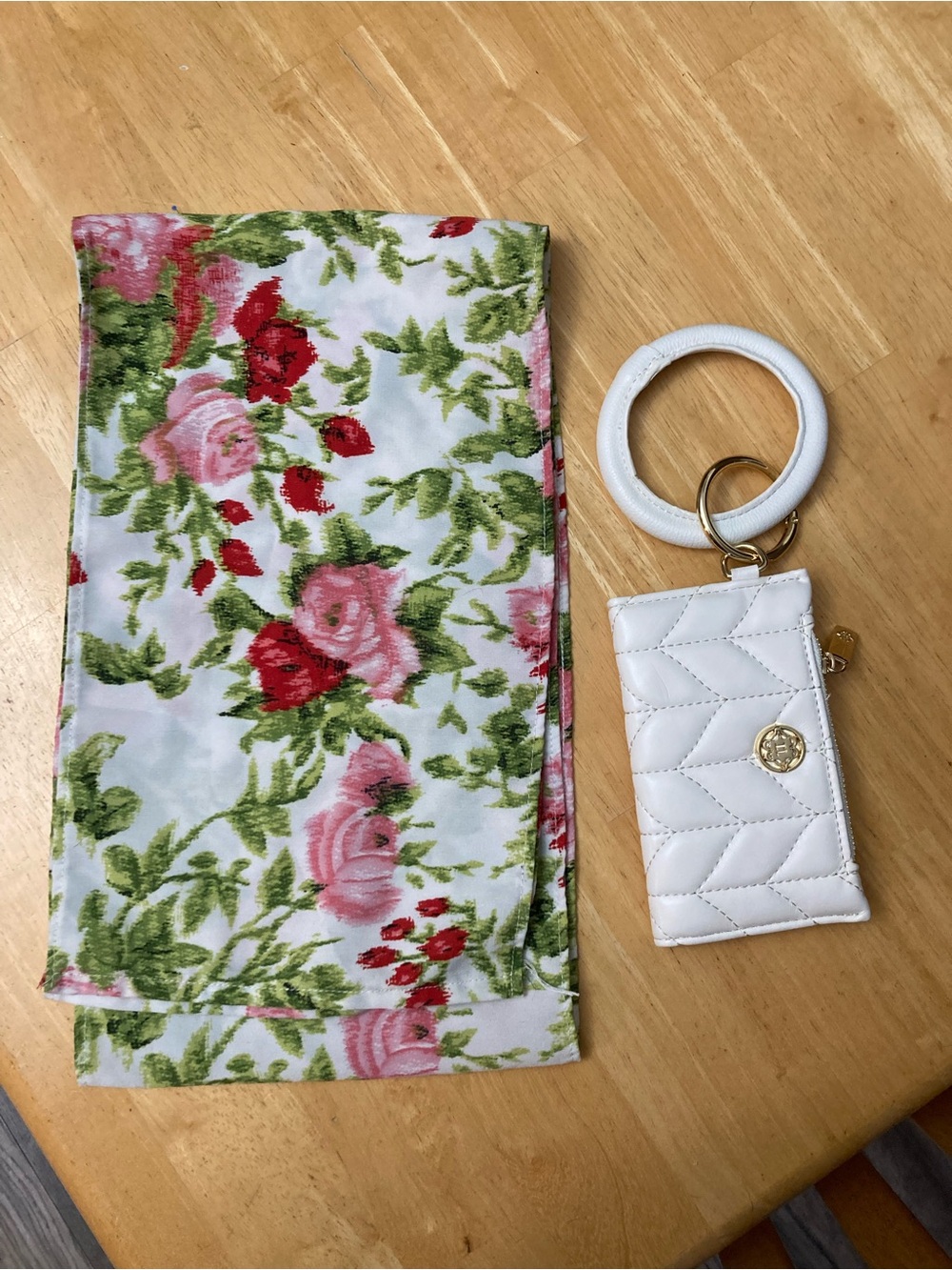 Floral White, Pink & Green Lightweight Women's Scarf and wallet set